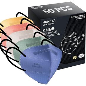 HUHETA 50 PCS Wrapped KN95 Face Mask, 5 Ply Protective Masks Filter Efficiency≥95%