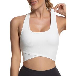 MathCat Sports Bras for Women,Racerback Cross Hem Running Bra Workout Crop Top with Built in Bra