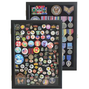 Collector’s Medal Display Case Frame - 14"x19" Lapel Pin Shadow Box with 98% UV Protection Door for Military Medals Insignia Ribbons, Beach Tags, Jewelry, Sport Pins, Black