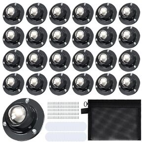 25 Pack Self Adhesive Caster Wheels for Furniture with Storage Bag, Load Capacity 28LBS Per Wheel, Stainless Steel 0.8" Low Profile Swivel 360° Rotating Adhesive Caster Wheels for Furniture Legs