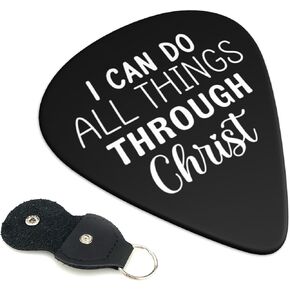 Guitar Picks 6-Pack Thin, Medium Heavy and Leather Key Chain Pick Holder Best Memorial Gifts for Acoustic Guitar Lovers (Christian Quotes, 0.71mm) (Christian Quotes, 0.71mm)