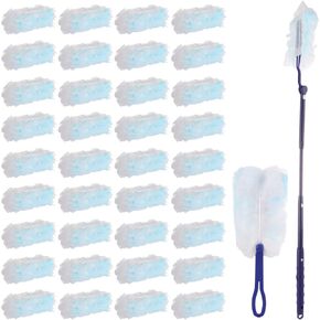 100 PCS Heavy Duty Duster Refills for Swiffer Dusters Refill 180 Degree Extendable Duster With Adjustable Handle Disposable Dusters for Cleaning Blinds,Ceiling Fans(100 Count + 2 Handle, Blue)