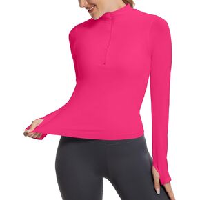 MathCat Half Zip Workout Seamless Shirts for Women Long-Sleeved Yoga Running Breathable Thumb Holes Tops