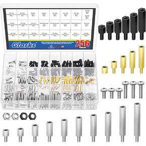 Glarks 256pcs M3 Carbon Steel & Nylon & Brass Standoff Set Hex Mount Spacer Motherboard Spacer Male-Female Spacer Standoff with Pan Head Screw Nylon Screw Nut and Hex Nut for PCB, Quadcopter Drone in Kuwait