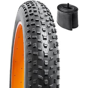 YUNSCM 1 PC 26'' Fat Bike Tire 26x4.0/100-559 and 26'' Fat Bike Tube AV32MM Schrader Valve Compatible with Mountain/Off Road E-Bike 26 x 4.0 Bicycle Tire and Tube