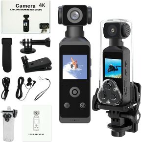 Pocket 2 - Handheld 4K Action Camera with 1.3" CMOS Sensor, SD Card Slot, Waterproof Case, Motorcycle Mount