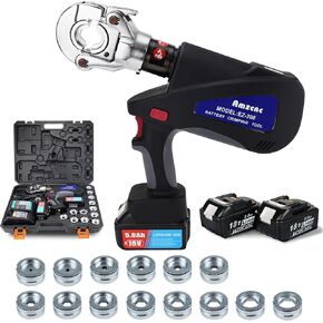 AMZCNC Electric Hydraulic Cable Lug Crimping Pliers 6 Ton Electric Hydraulic Crimping Tool Rechargeable Hydraulic Crimping Tool with 14 hexagon Dies (8AWG-600 kcmil）for Cu Terminals