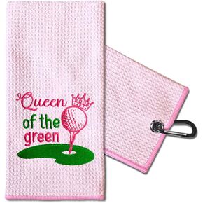 TOUNER Queen of The Green Embroidered Golf Towels for Golf Bags with Clip, Funny Pink Golf Towel Gifts for Golf Fan Wife Grandma Mom, Golf Accessories for Women, Appreciate Christmas Golfer Gifts