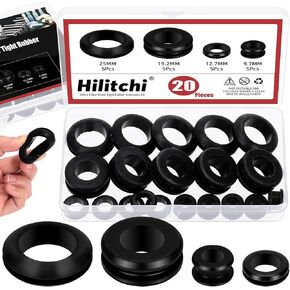 Hilitchi 20Pcs 4 Sizes Rubber Grommet Assortment Kit 3/8", 1/2", 3/4", 1" Automotive Firewall Grommet Donut Rubber Grommets Snap Rubber Grommet Plug Rubber Grommet Kit for Wires Protection