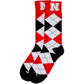NCAA Nebraska Cornhuskers Argyle Dress Socks, Red/Gray, One Size