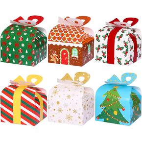 Moretoes 30pcs Christmas Gift Boxes with Bow, 3D Cardboard Small Cookie Boxes, Treat Boxes for Candy, Holiday Party Favor Supplies, Xmas Goodie Boxes for Gift 6x6x6in