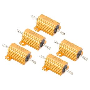 PATIKIL 25W 5 Ohm Aluminum Shell Resistor, 5 Pack Aluminum Housing Resistor Housed Case Wirewound Resistors Screw Tap Power Resistor 5% Tolerance, Golden
