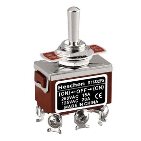 Metal Toggle Switch, RT1322FS, DPDT, Momentary, (ON)/OFF/(ON) 3 Position, 15A 250VAC, CE