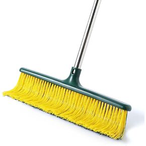 Yocada Heavy Duty Outdoor Broom Commercial Broom Garden Leaf Rake with Curved Bristles Adjustable Long Handle Indoor Outdoor for Yard Deck Garden Garage Lobby Lawn Sidewalk Leaves 58.7 Inch