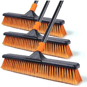 18" Push Broom Outdoor with 65" Extendable Long Handle, Stiff Bristle Heavy Duty Broom for Indoor and Outdoor, Bathroom, Kitchen, Tub, Tile, Patio, Deck, Concrete, Commercial Brooms 3 Set