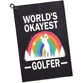 World's Okayest Golfer Repeat Printed Microfiber Golf Towel, Funny Golf Towel Gifts and Golf Accessories for Men Women Dad Mom Grandpa, Fathers Day Birthday Gift for Golf Lover Golfer