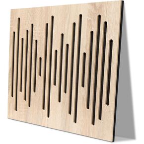 Olanglab Wood Acoustic Wall Panels, 2 Pack Sound Diffuser Panels, Wall Art 19.6"x19.6" Each, Self Adhesive Sound Absorbing Panels, Sound Proof Panels for Walls Studio (Polyester Line 1)