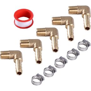 Hose Barb 90 Degree 1/4 Inch Barb to 1/8 Inch NPT Male Thread Brass Pipe Fitting (Pack of 5)