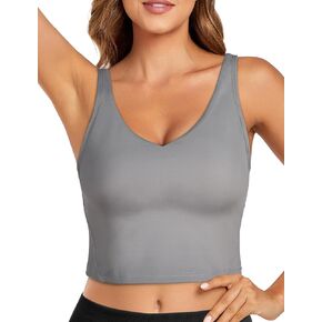 Sports Bras for Women Longline Wirefree Padded High Support, Workout Tank Athletic Crop Tops Built in Bra for Women Large Bust, Push up Crop Running Yoga Women's Sports Bra High Impact Black M