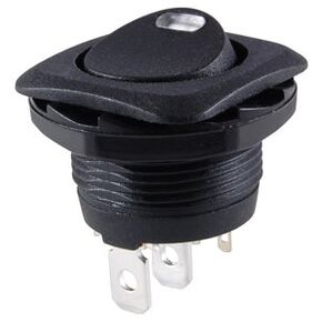NTE Electronics 54-553 مفتاح هزاز مضيء بفتحة مستديرة، إطار مربع، دائرة SPST، حركة تشغيل بدون إيقاف، مشغل LED أخضر نايلون، أطراف توصيل سريعة 0.187 بوصة، 16 أمبير، 125 فولت