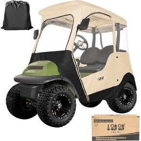 10L0L Golf Cart Driving Enclosure for 2 Passenger Club Car Precedent, Onward & Tempo, 600D Deluxe Heavy Duty Oxford Cloth Waterproof Windproof Golf Cart Rain Cover (Beige/Transparent)