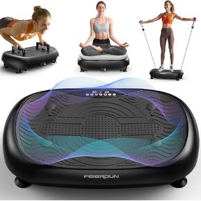 FEIERDUN Assisted Version Vibration Plate, Whole Body Vibration Plate Exercise Machine for Lymphatic Drainage, with Inflatable Cushion, Push-up Handles, 2 Resistance Bands for Healthy and Fitness