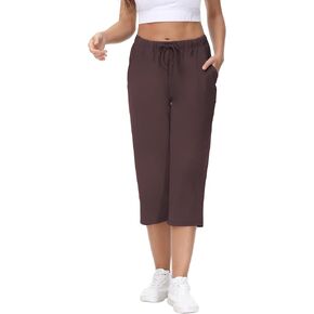 COZZIPLUS Womens Capris Yoga Pants Pull On Stretch Comfy Lightweight Summer Wide Leg Workout Crop with Pockets
