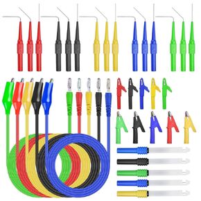 Supkiir 35Pcs Back Probe Kit, Including 5 Automotive Test Leads, 10 Alligator Clips, 5 Wire Piercing Probes, and 15 Multi Angle Flexible Needles for Automotive Electronic Diagnostics Testing Repairing
