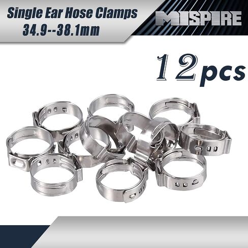 12 pcs Single Ear Hose Clamp, 34.9-38.1mm Constant Tension Crimp Stepless Cinch Rings Crimps for PEX Tubing Pipe Fitting Connection Water Pipe, Plumbing and Automotive Use in Saudi Arabia