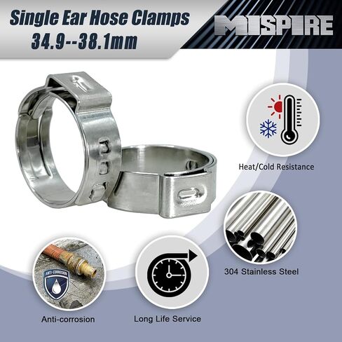 12 pcs Single Ear Hose Clamp, 34.9-38.1mm Constant Tension Crimp Stepless Cinch Rings Crimps for PEX Tubing Pipe Fitting Connection Water Pipe, Plumbing and Automotive Use in Saudi Arabia