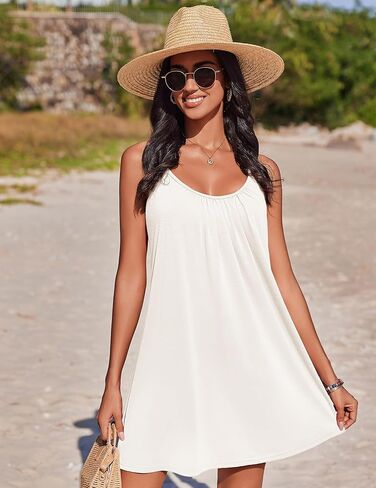 AI'MAGE Women's Bathing Suit Cover Up Spaghetti Straps Swim Dresses Beach Cover Ups Pleated Neck Swimsuit Coverups S-XXL in Kuwait