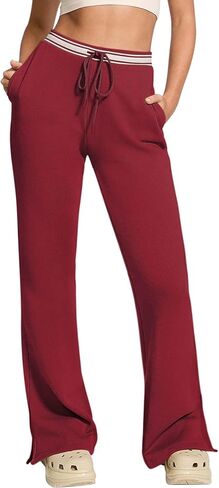 HeSaYep Women's Fleece Lined Sweatpants Winter Warm High Waisted Trousers Split Hem Flare Sweat Pants with Pockets in Saudi Arabia