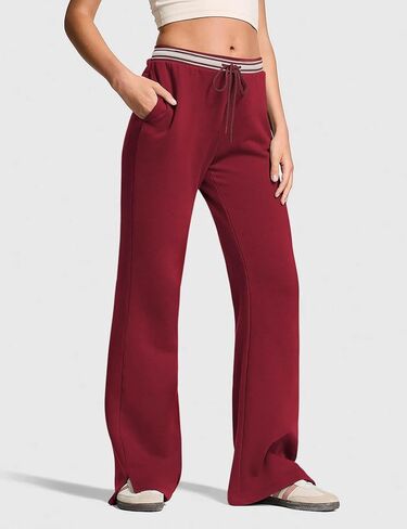 HeSaYep Women's Fleece Lined Sweatpants Winter Warm High Waisted Trousers Split Hem Flare Sweat Pants with Pockets in Saudi Arabia