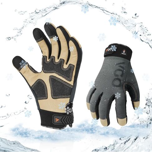 Vgo... 0°C/32°F Winter Pig Leather Work Gloves, Cold Weather Waterproof Safety Work Gloves(PA7726FW) in Saudi Arabia