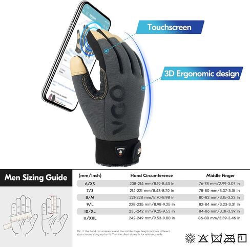 Vgo... 0°C/32°F Winter Pig Leather Work Gloves, Cold Weather Waterproof Safety Work Gloves(PA7726FW) in Saudi Arabia