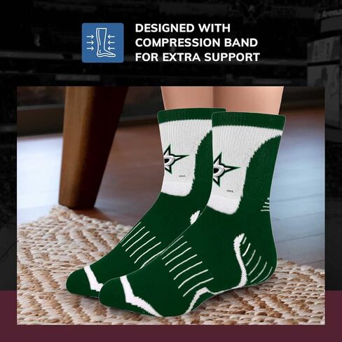 للأقدام العارية NHL Adult Risplge Team Mass Mass و Womens Quarter Socks (Dallas Stars - Forest Green ، Medium) in Kuwait