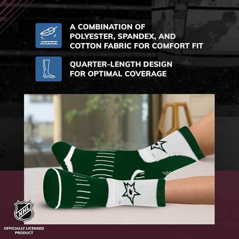 للأقدام العارية NHL Adult Risplge Team Mass Mass و Womens Quarter Socks (Dallas Stars - Forest Green ، Medium) in Kuwait