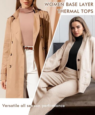 Women's Turtle Necks Long Sleeve Shirts Basic Thermal Underwear Tops Lightweight Base Layer in Saudi Arabia