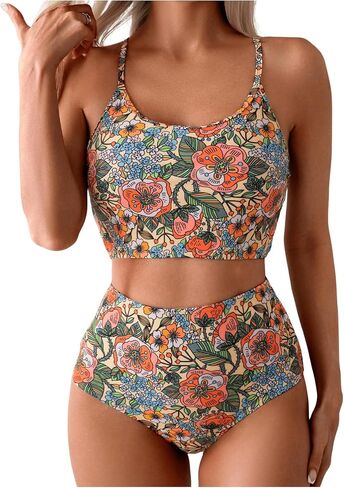 SweatyRocks Women's Swimsuit Floral Print High Waisted Bikini Set Two Piece Bathing Suit in Saudi Arabia