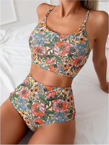 SweatyRocks Women's Swimsuit Floral Print High Waisted Bikini Set Two Piece Bathing Suit in Saudi Arabia
