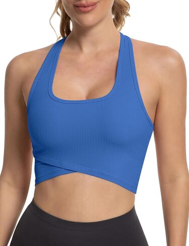 MathCat Sports Bras for Women,Racerback Cross Hem Running Bra Workout Crop Top with Built in Bra in Saudi Arabia