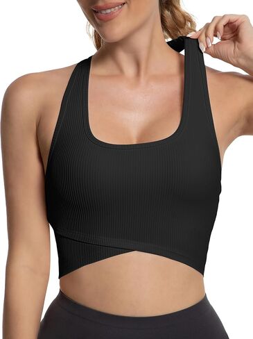 MathCat Sports Bras for Women,Racerback Cross Hem Running Bra Workout Crop Top with Built in Bra in Saudi Arabia