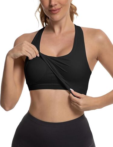 MathCat Sports Bras for Women,Racerback Cross Hem Running Bra Workout Crop Top with Built in Bra in Saudi Arabia