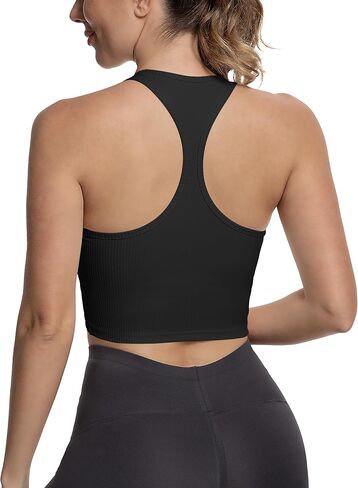 MathCat Sports Bras for Women,Racerback Cross Hem Running Bra Workout Crop Top with Built in Bra in Saudi Arabia