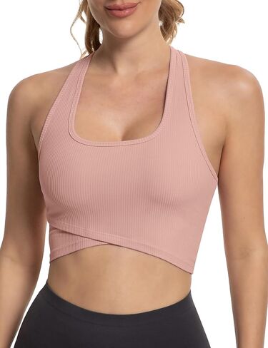 MathCat Sports Bras for Women,Racerback Cross Hem Running Bra Workout Crop Top with Built in Bra in Kuwait