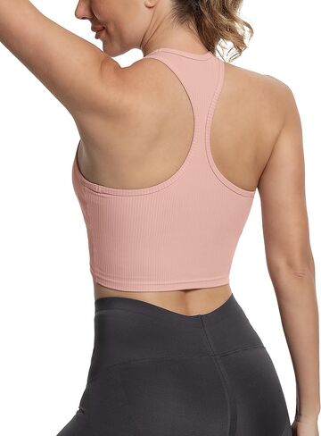 MathCat Sports Bras for Women,Racerback Cross Hem Running Bra Workout Crop Top with Built in Bra in Kuwait