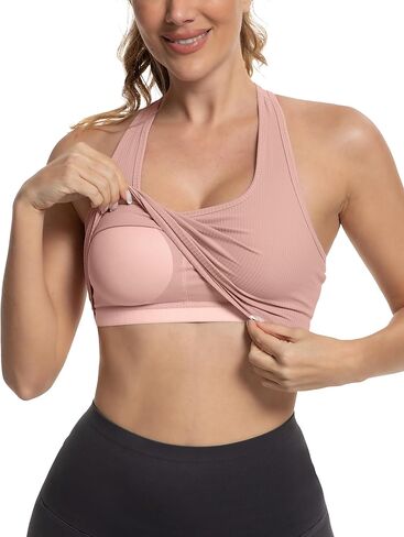 MathCat Sports Bras for Women,Racerback Cross Hem Running Bra Workout Crop Top with Built in Bra in Kuwait