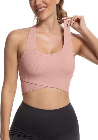 MathCat Sports Bras for Women,Racerback Cross Hem Running Bra Workout Crop Top with Built in Bra in Kuwait