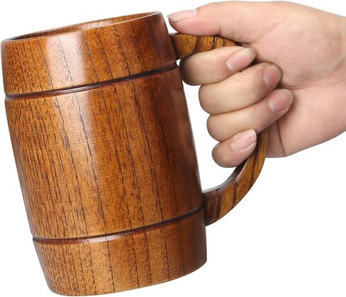 18 oz Large Wooden Beer Mug Best Wood Drinking Cup Wooden Tankard Beer Glass Stein Cup Barrel Mug for Men Women Coffee Mug Man Gift Unique Viking Mug in Kuwait