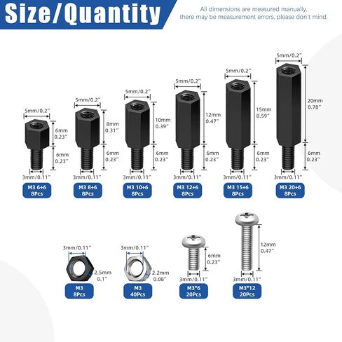 Glarks 256pcs M3 Carbon Steel & Nylon & Brass Standoff Set Hex Mount Spacer Motherboard Spacer Male-Female Spacer Standoff with Pan Head Screw Nylon Screw Nut and Hex Nut for PCB, Quadcopter Drone in Kuwait